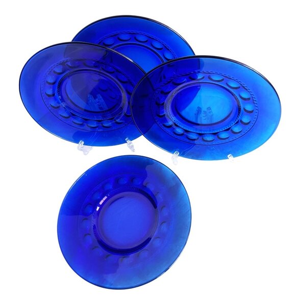 Set Of 4 Indiana Glass Cobalt Blue Kings Crown Salad Dessert Plates - Picture 2 of 5